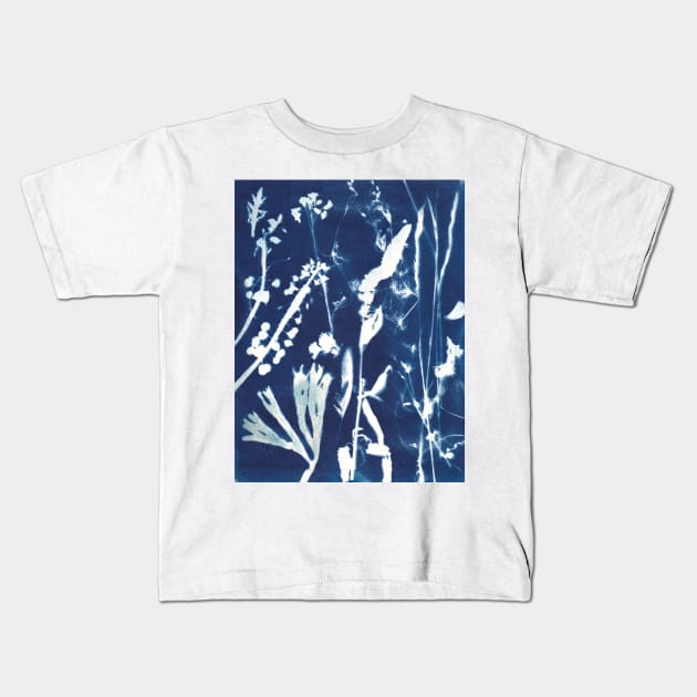 Wildflowers cyanotype sunprint Kids T-Shirt by kittyvdheuvel